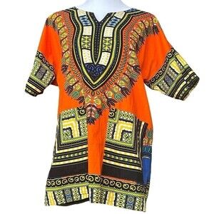 Dashiki Bohemian Multi Color Bright Orange Women Top Boho African Shirt #G1262